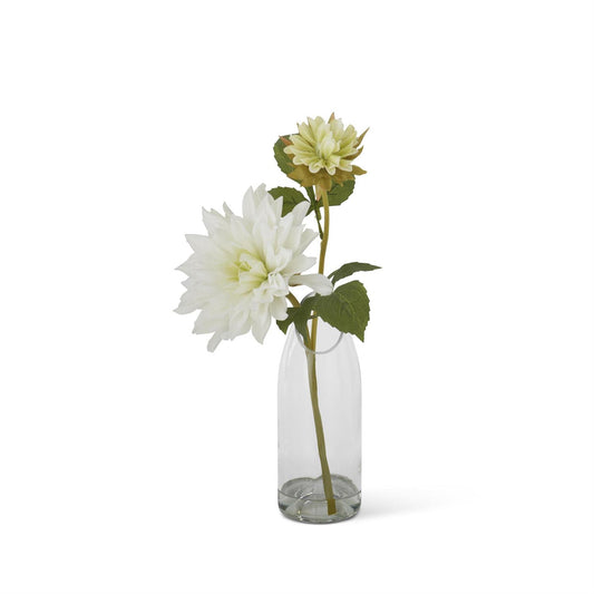 16 Inch White Real Touch 2 Bloom Dahlia Glass Vase Premade w/Faux Water - LAST ONE!