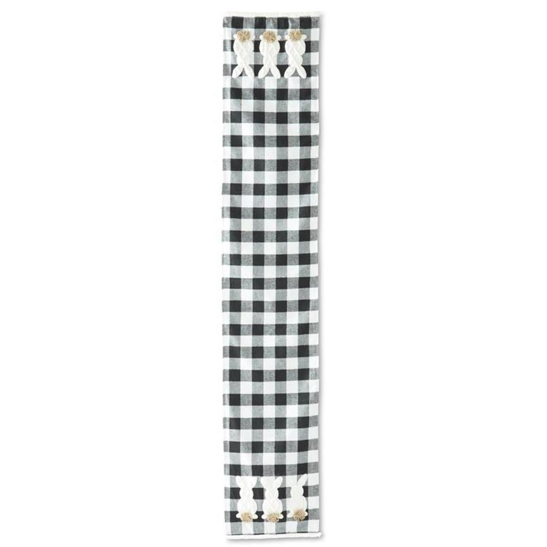 72 Inch Black & White Check 3 Bunnies Table Runner