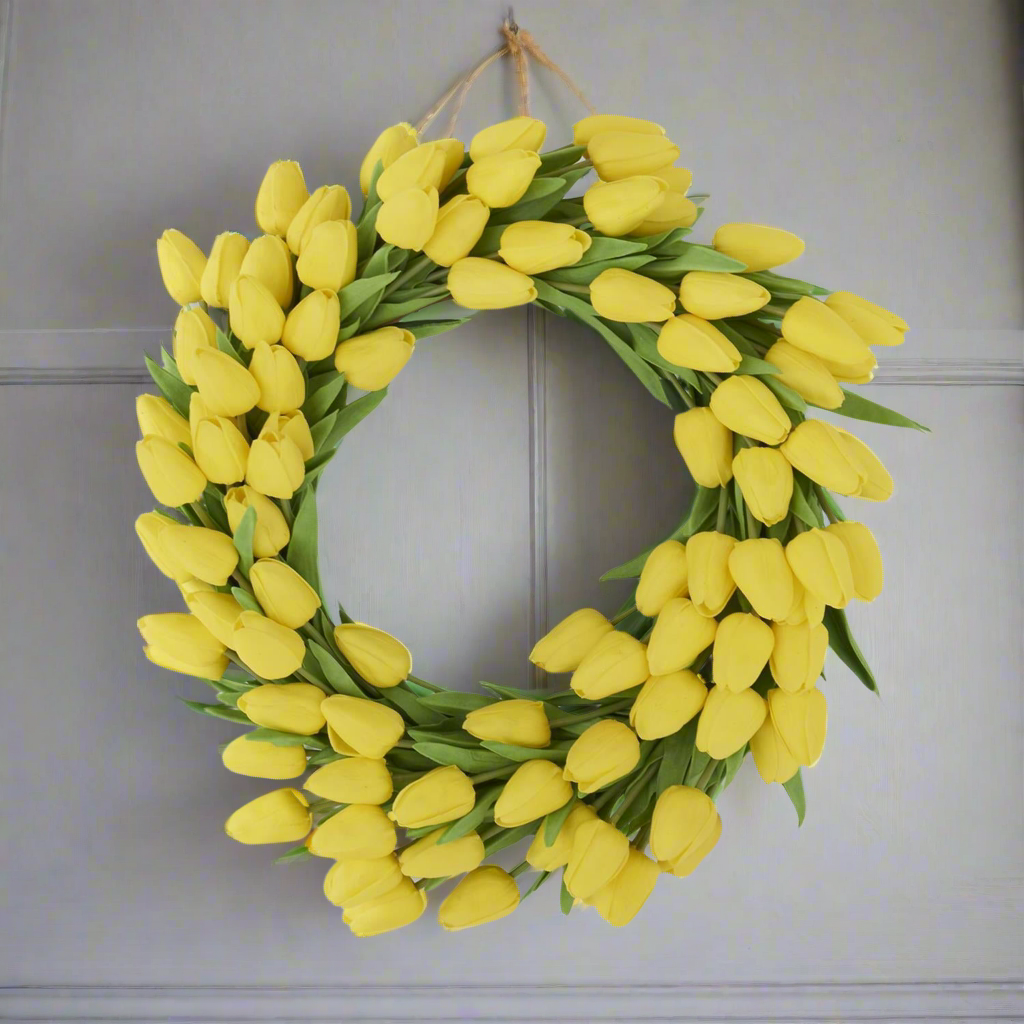 22 Inch Yellow Real Touch Mini Tulip Wreath