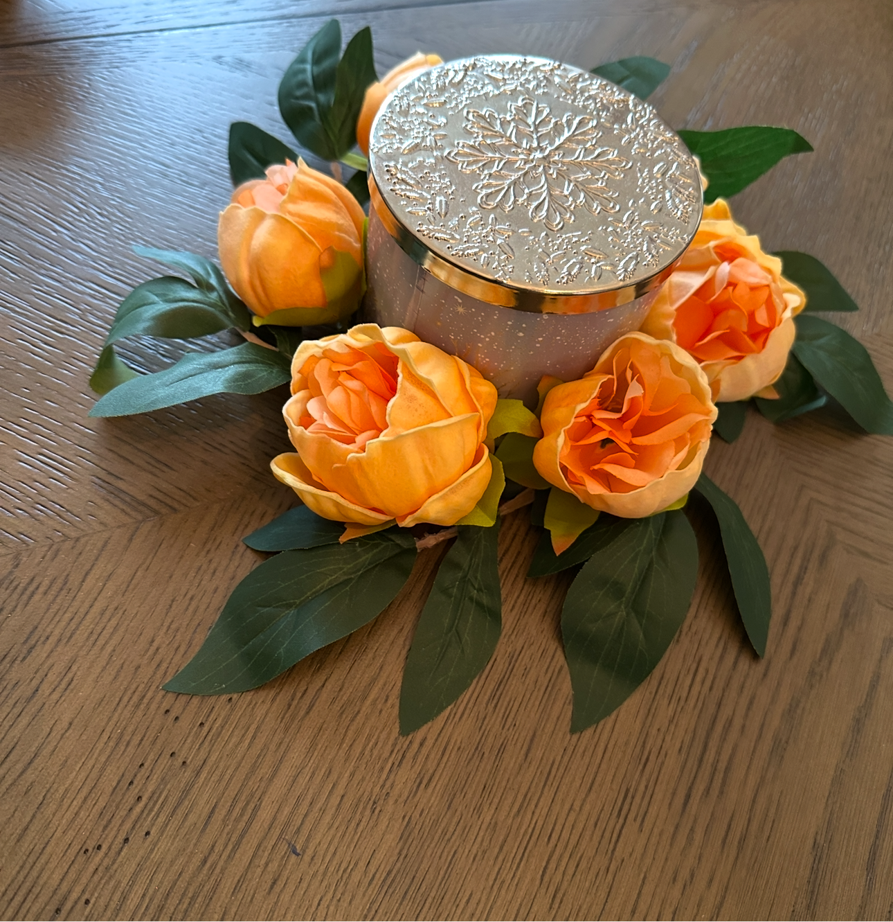 12.75 Inch Peach Real Touch Peony Candle Ring (4Dia.)