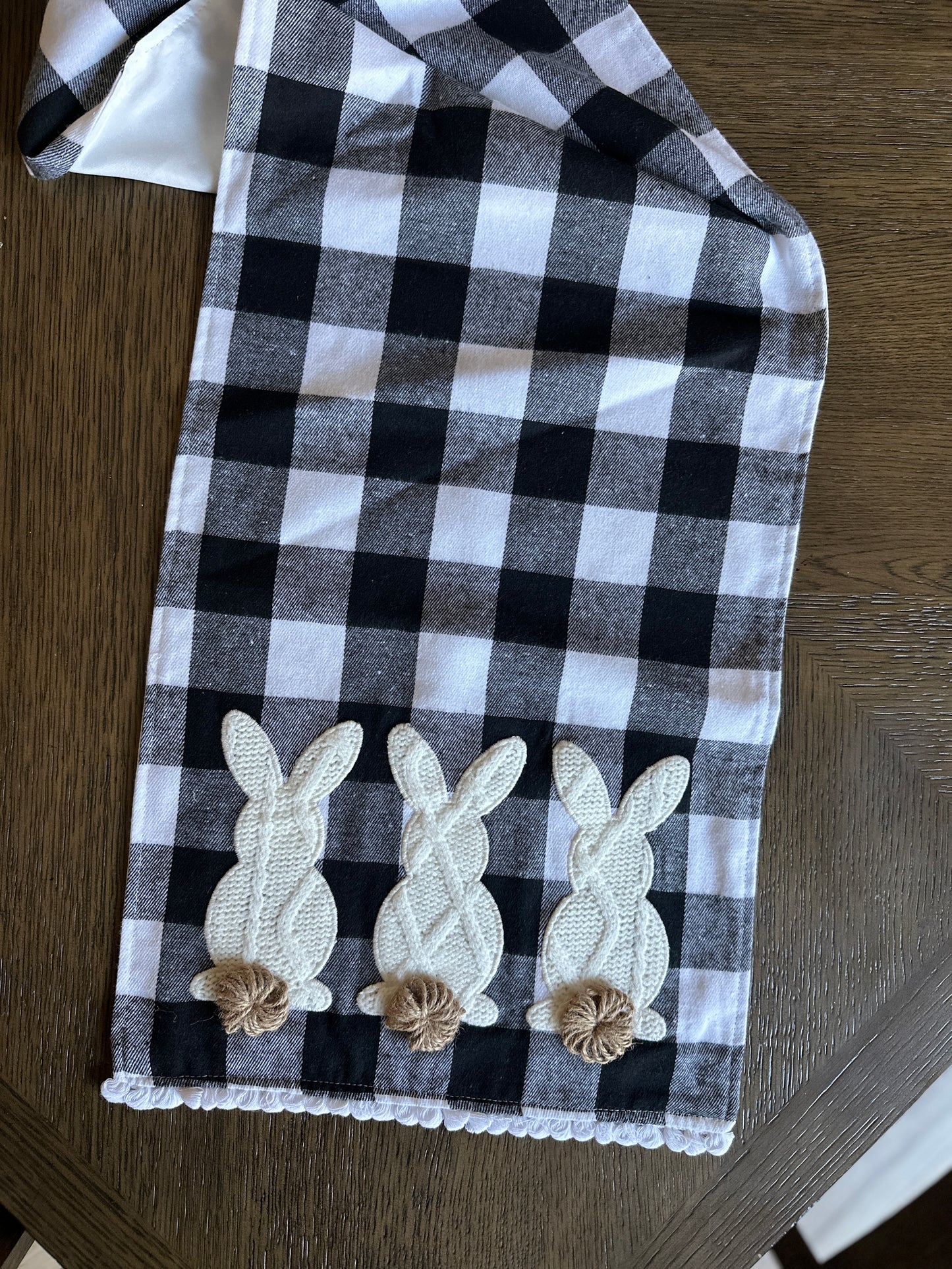 72 Inch Black & White Check 3 Bunnies Table Runner