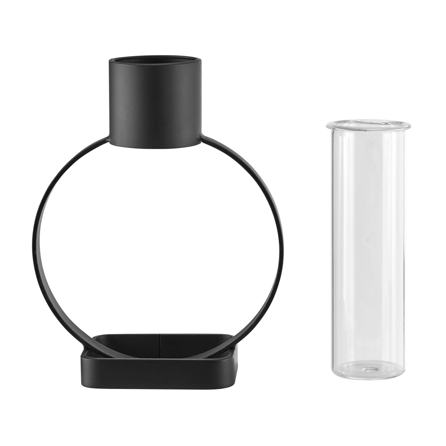 Jacob Modern Black Open Circle Clear Glass Tabletop Vase