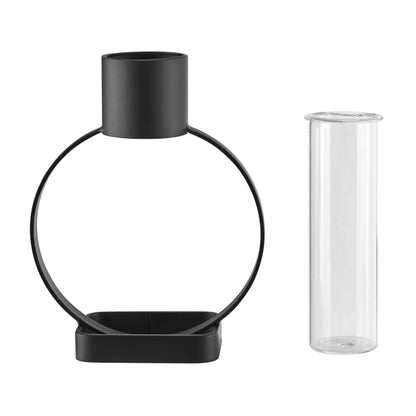 Jacob Modern Black Open Circle Clear Glass Tabletop Vase
