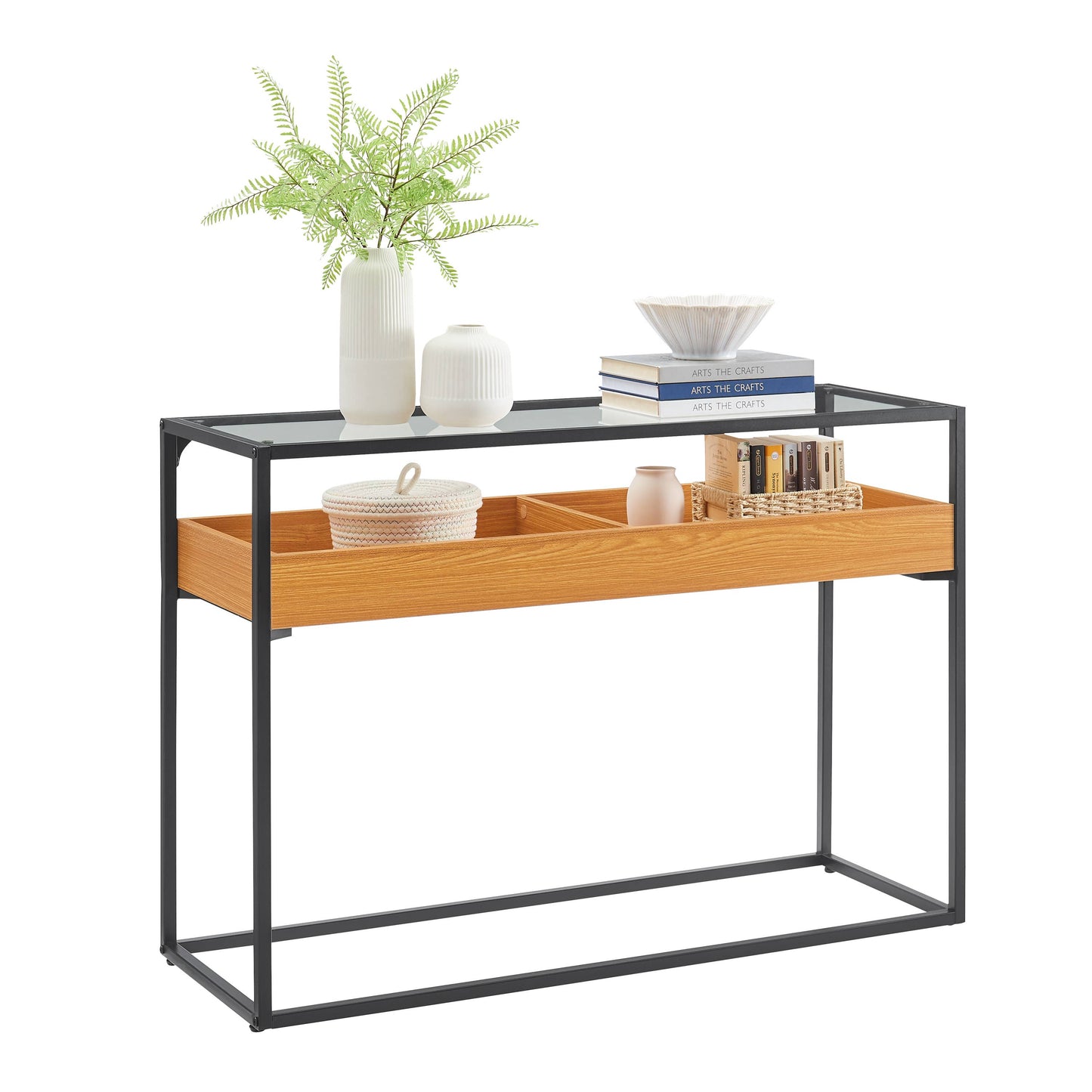 Saarinen Glass Display Rectangle Console Table - Golden Oak