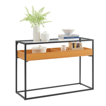Saarinen Glass Display Rectangle Console Table - Golden Oak
