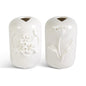 Pair of Tall White Ceramic Vase w/Raised Flowers