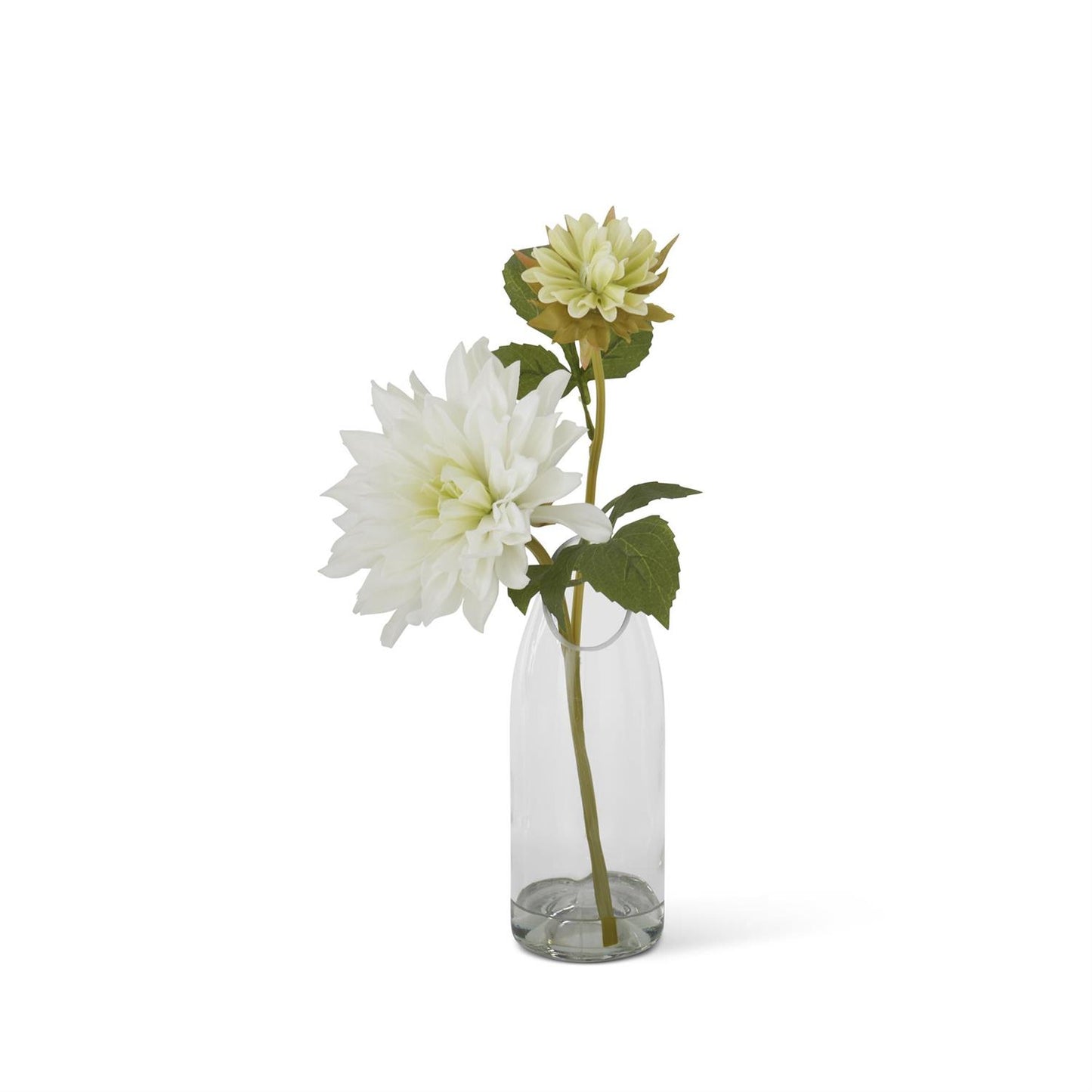 16 Inch White Real Touch 2 Bloom Dahlia Glass Vase Premade w/Faux Water - LAST ONE!