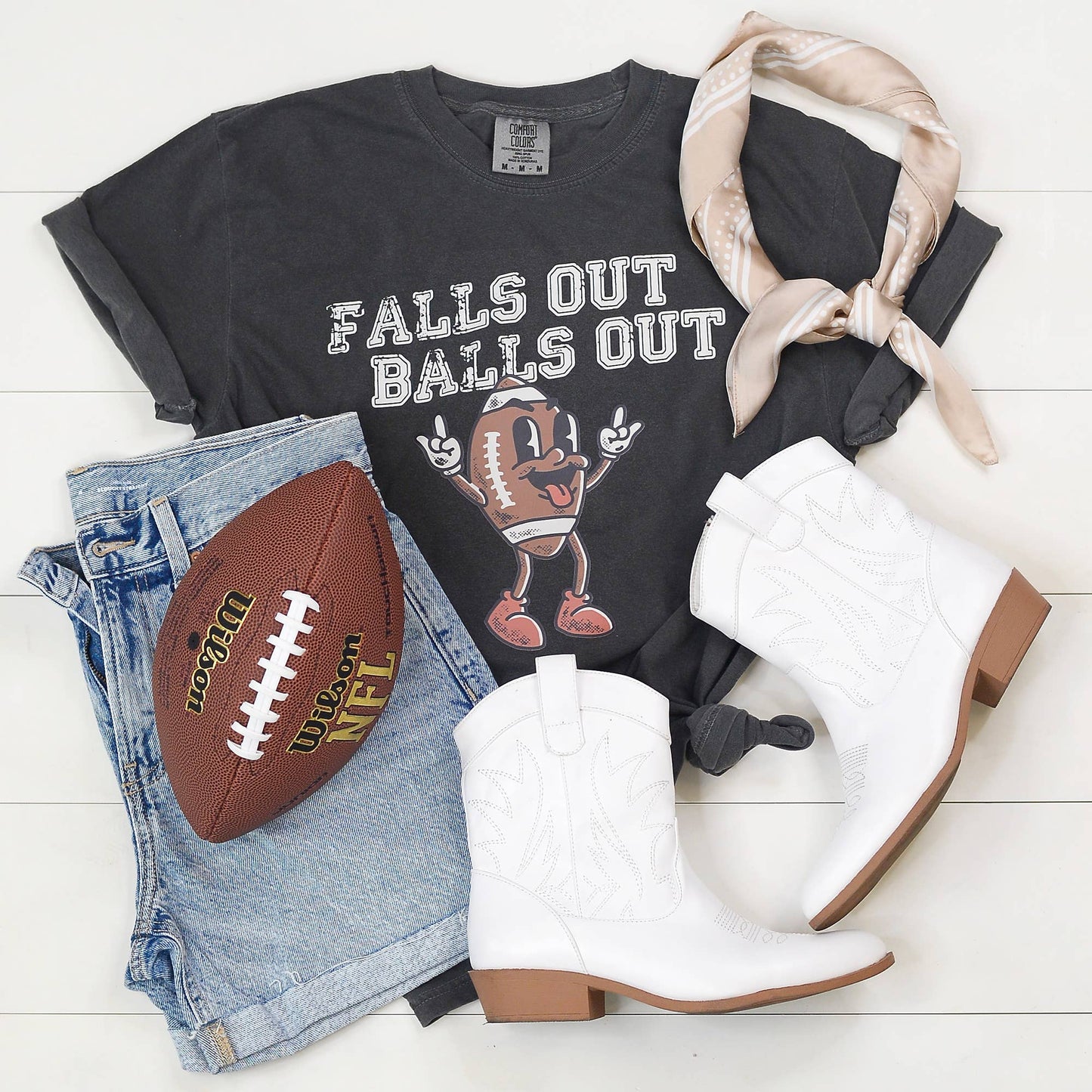 Falls Out Balls Out Funny Graphic Tee, Game Day, Football