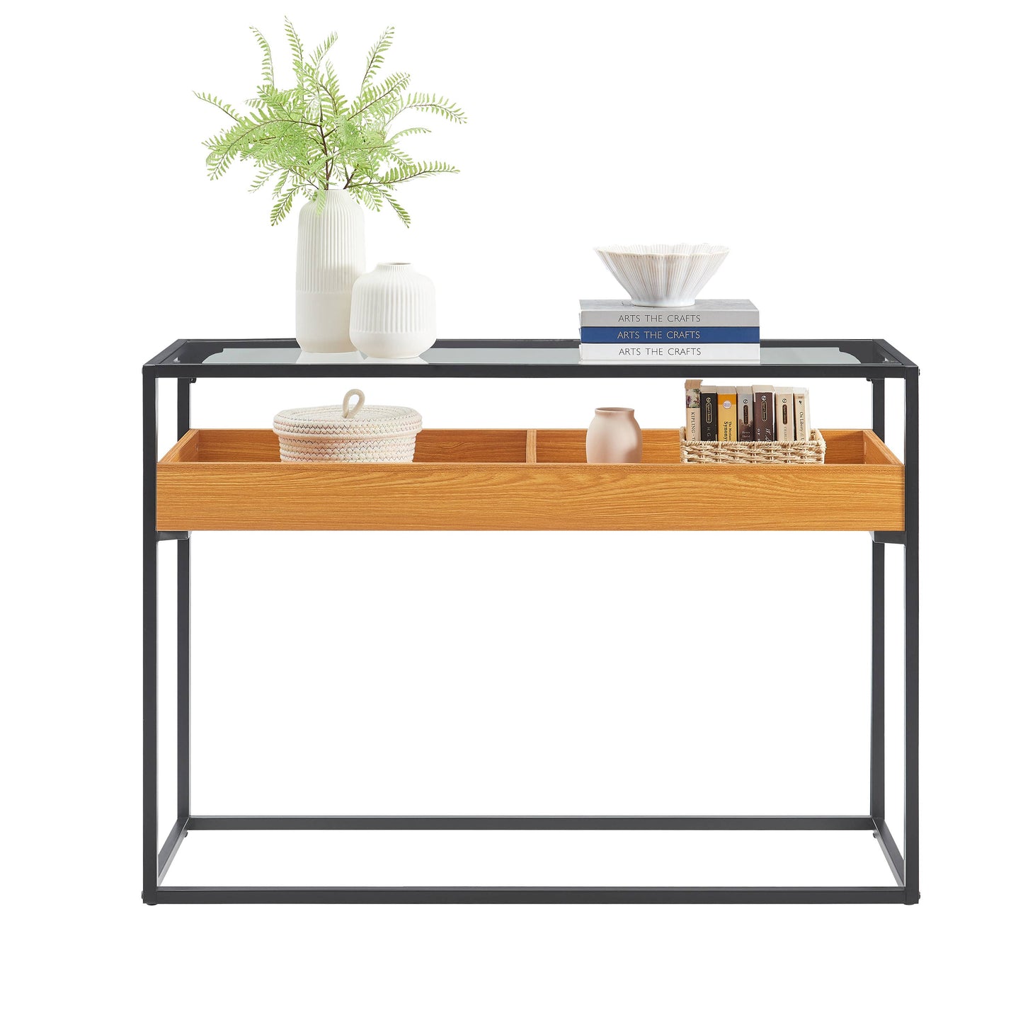 Saarinen Glass Display Rectangle Console Table - Golden Oak