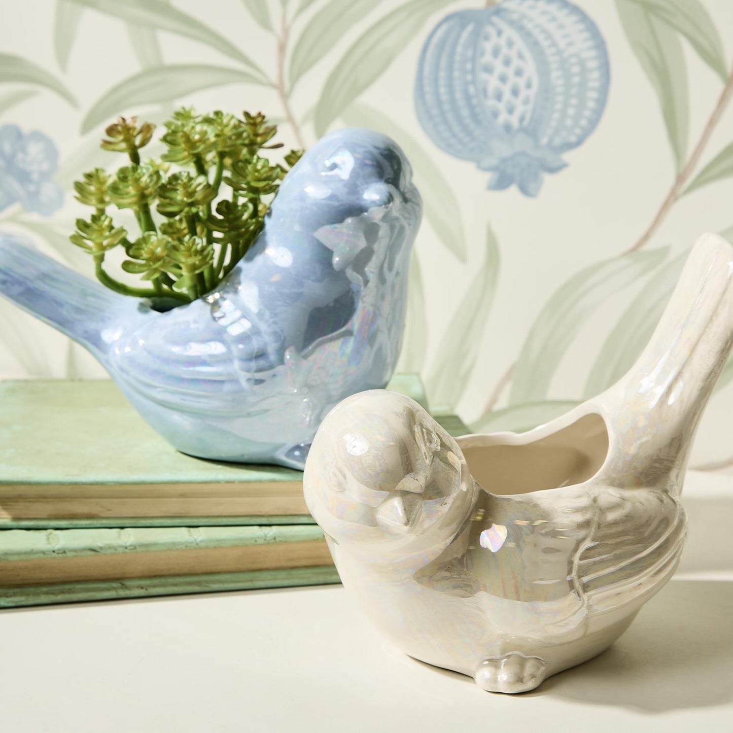 Iridescent Bird Planter Set