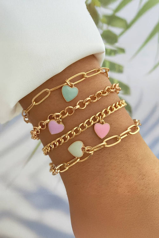 Heart Charm Multi Layer Adjustable Chain Bracelet