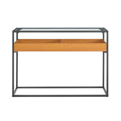Saarinen Glass Display Rectangle Console Table - Golden Oak