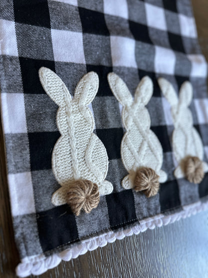 72 Inch Black & White Check 3 Bunnies Table Runner