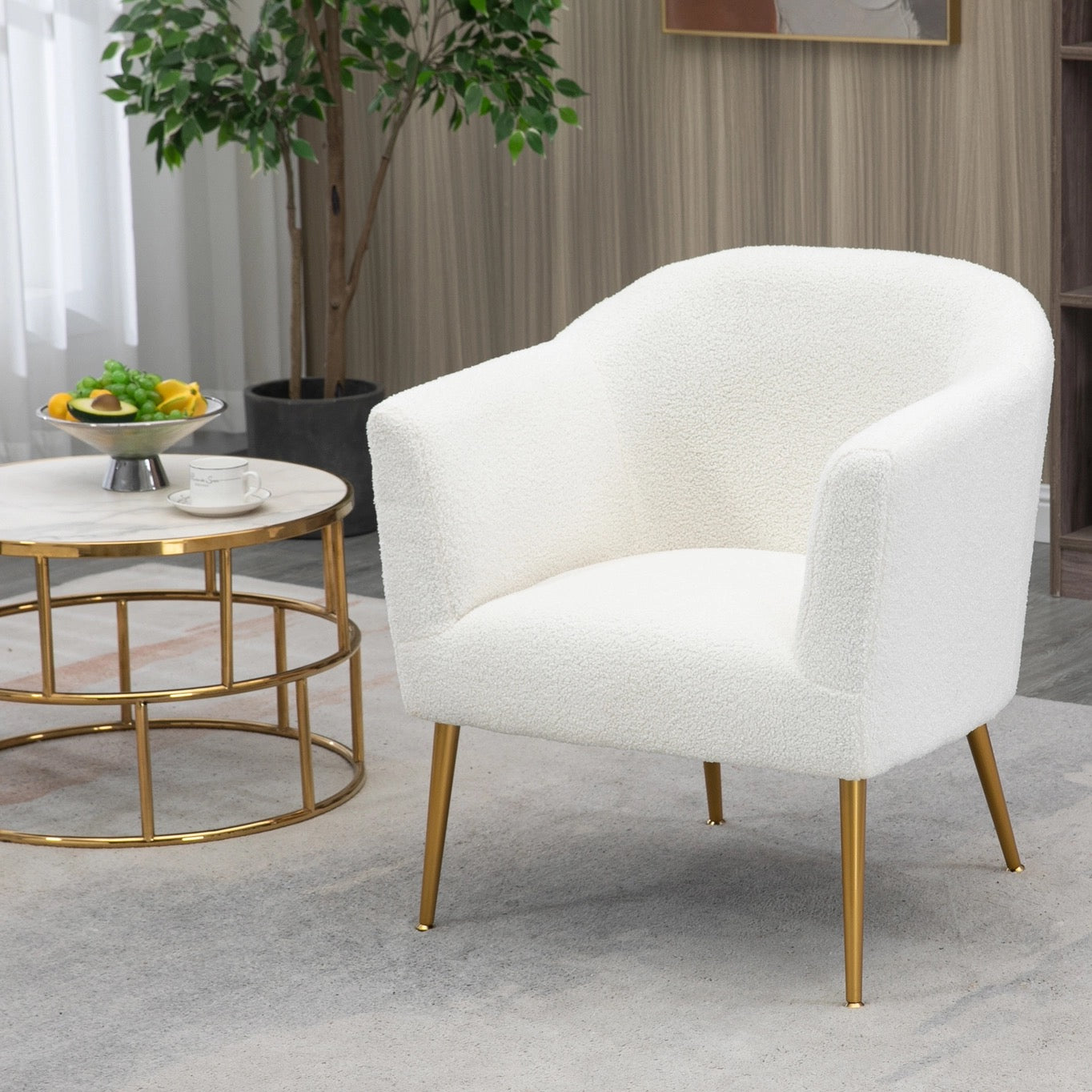 Pre-Order Ayami White Bouchle Accent Chair