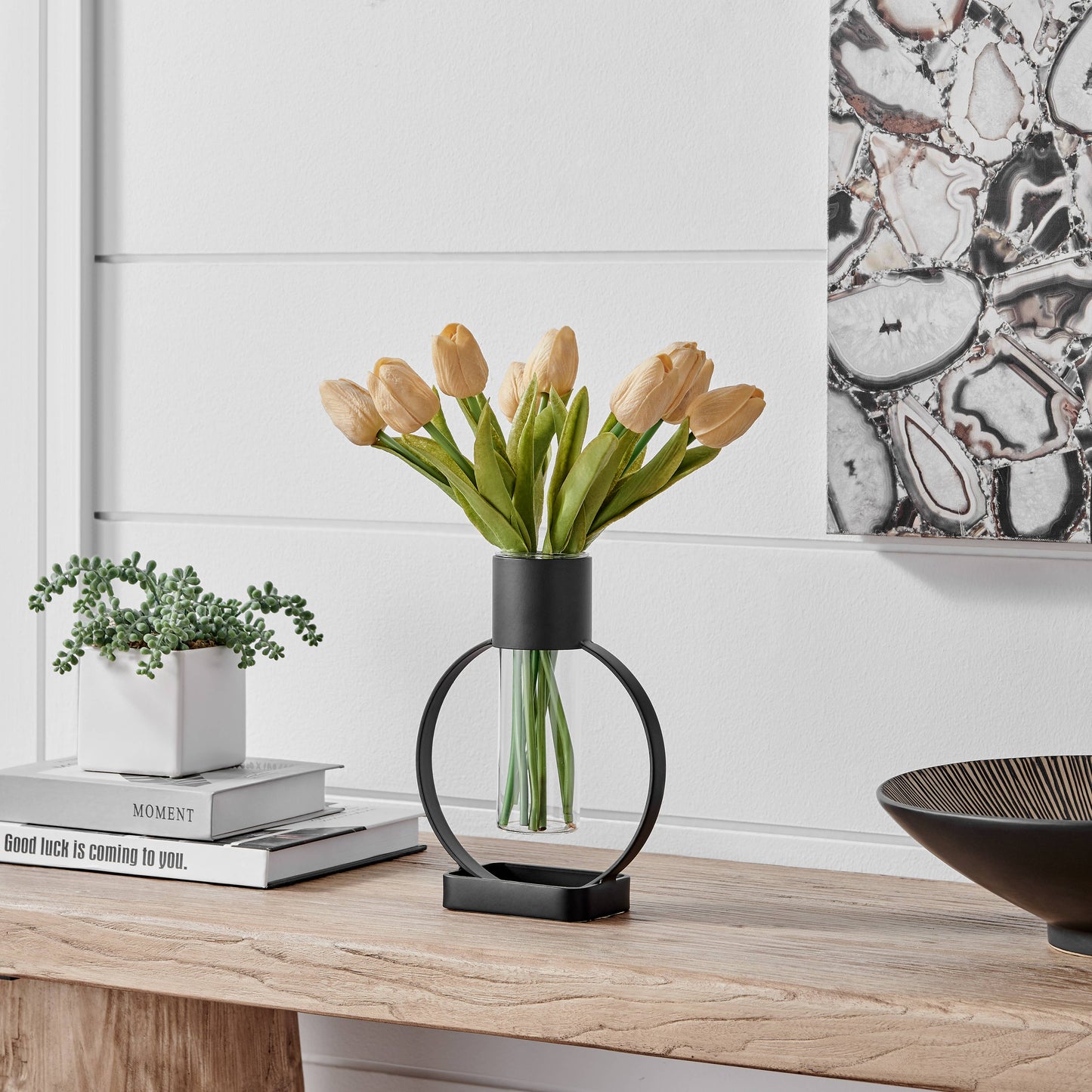 Jacob Modern Black Open Circle Clear Glass Tabletop Vase