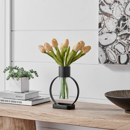 Jacob Modern Black Open Circle Clear Glass Tabletop Vase