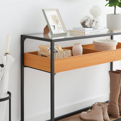 Saarinen Glass Display Rectangle Console Table - Golden Oak