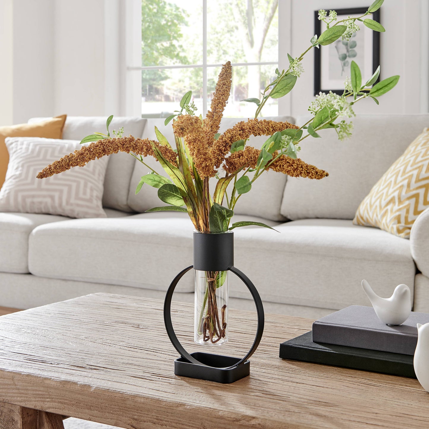 Jacob Modern Black Open Circle Clear Glass Tabletop Vase