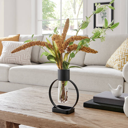 Jacob Modern Black Open Circle Clear Glass Tabletop Vase