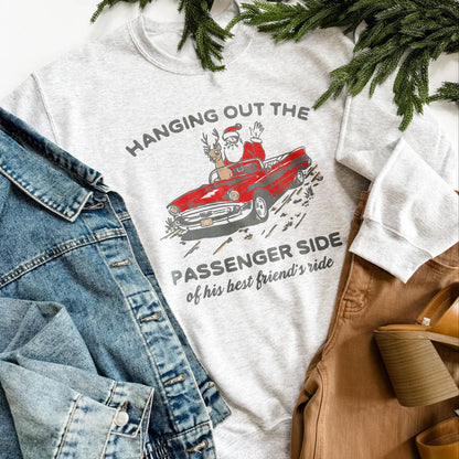 Funny Christmas Sweatshirt Holiday Crewneck Santa Car
