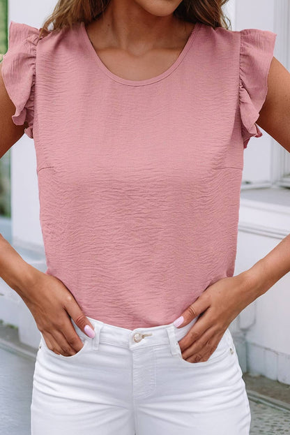 Bow Knot Decor Open Back Flutter Sleeve Top