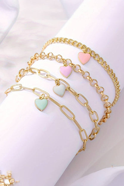 Heart Charm Multi Layer Adjustable Chain Bracelet