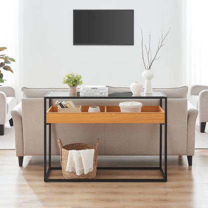 Saarinen Glass Display Rectangle Console Table - Golden Oak